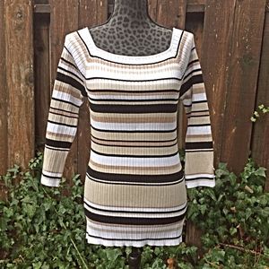 89th & Madison Black White Brown Striped Sweater